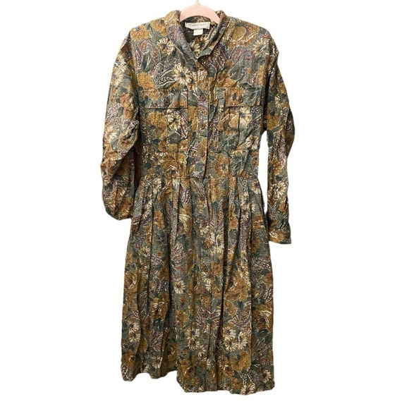 Vintage Dresses & Skirts - Vintage Howard Wolf Abstract Floral Button Down Dress 80s designer size 12
